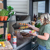 Backyard Discovery Fusion Flame Turn-Key Outdoor Kitchen with 38-inch Stainless Steel 5-burner Grill Island, Sear Zone, Infrared Burner, Outdoor-Rated Refrigerator, Storage, Steel Roof for Deck, Patio Backyard Discovery