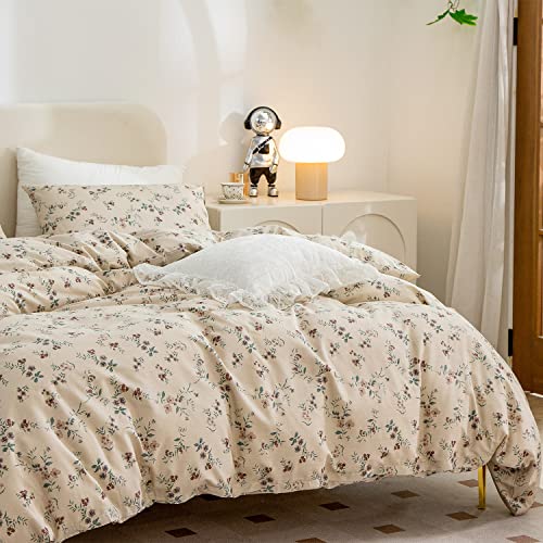 Jane yre Duvet Cover Queen Floral, Brushed Microfiber 3 Pieces Bedding Set, Garden Style Vintage Floral Queen Duvet Cover Flower, with Zipper Closure, Luxury Soft Breathable Comfy Jane yre