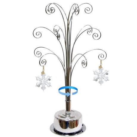 HOHIYA Ornament Tree Display Stand Rotating Holder Hanger 16.75 Inch Wire Hook Hanging Metal for Christmas Swarovski Crystal Glass Decorations Gift Taiwan Made Silver HOHIYA