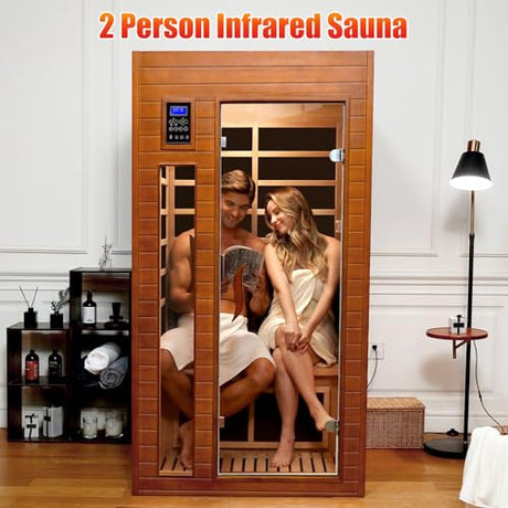 X-Vcak 1-2 Person Infrared Sauna, Dry Heat Sauna with Red Light Therapy, Bluetooth, Radio, 7-Color Therapy Light for Home, Indoor, Gym, Wellness Center, 36″ x 36″ x 73″ X-Vcak