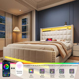 Maupvit Queen Size Bed Frame with 4 Storage Drawers,Upholstered Bed Frame with 2-Tier Storage Headboard,RGB LED Light,Charging Station,No Box Spring Needed,Easy Asse,Beige Maupvit