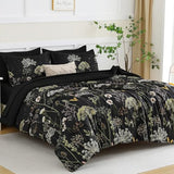 Yiran King Size Comforter Set, 7 Piece Comforter Floral Black Green Bedding Set, Soft Bed in a Bag King, Comforter, Sheets, Pillowcases & Shams Yiran