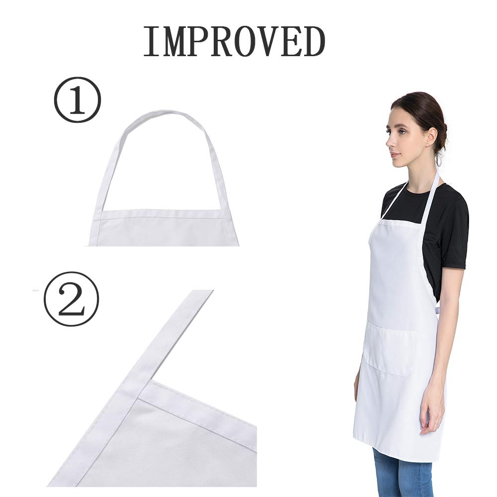 LOYHUANG Total 6PCS White Apron for Women Adult Unisex Plain Color Bib aprons with 2 Front Pockets Washable Chef Aprons for Cooking Baking Kitchen Restaurant Crafting LOYHUANG