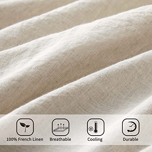 ATLINIA 100% Pure Flax Linen Bedding Set - Stone Washed French Linen Fabric Deep Pocket Fitted Sheet Farmhouse Flat Sheet 2 Pillowcases (Natural, King) ATLINIA