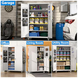 Upgraded Wide and Deep Garage Storage Cabinet with Wheels and Doors,Metal Storage Cabinet with Pegboards and 4 Adjustable Shelves for Garage Home Basement,Required Assembly,White,43.3"Wx21.9"Dx72"H Reemoon