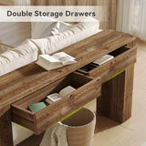 LITTLE TREE Sofa Table with 2 Drawers, 63 Inches Extra Long Console Table, Solid Wood Sofa Table Behind Couch, Large Entryway Hallway Foyer Tables for Living Room, Entrance, Rustic Brown LITTLE TREE