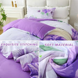 Heymybed Floral Comforter Set Queen Size, 3 Pieces Elegant Purple Floral Bed in a Bag, Soft Microfiber Botanical Flower Bedding Set with 2 Pillowcases for All Season 90"×90" Heymybed