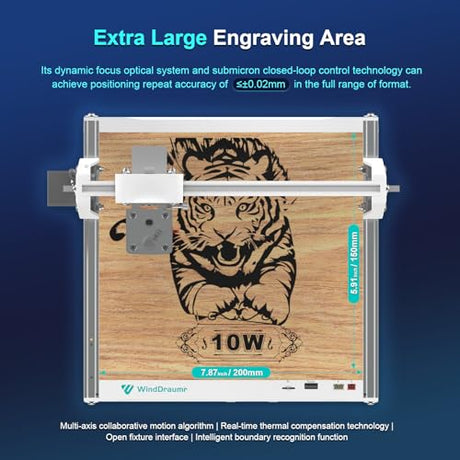 WindDraumr P1 Max Laser Engraver, 10W Portable Laser Engraving Machine,200x150mm Offline Usage with 7000mm/min Fast Laser Cutter and Engraver Tool for Wood Leather Painted Metal Acrylic Glass WindDraumr
