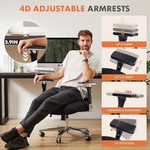 Sweetcrispy Big and Tall Office Desk Chair with Lumbar Support, 500lbs Heavy Duty Mesh Ergonomic Computer Chair with 4D Armrest and Wide Comfy Seat, Wheels for Adult Sweetcrispy