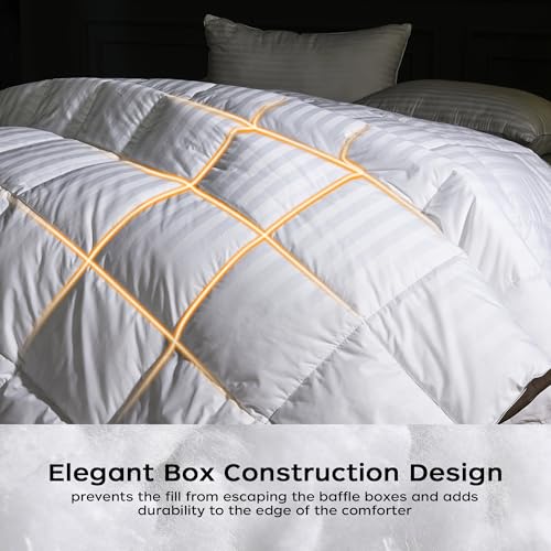 puredown® Goose Feather Comforter Twin Size - All Season Duvet Insert, Ultra Soft Stripe 100% Cotton Shell Hotel Collection Comforters, 500 Thread Count with Ties (68x90'',Stripe White) puredown