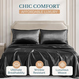 Casa Platino Queen Satin Sheets - Lightweight & Cooling Satin Bed Sheets Queen, with a 15 Inch Deep Pocket Fitted Sheet, Frizz Reducing Fabric, Machine Washable, Retains Shine After Wash - Black Casa Platino