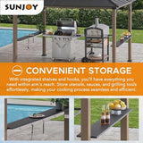 Sunjoy Wooden Grill Gazebo, 8 x 12 ft. Steel Hardtop Gazebo with Solar Power for Year-Round Grilling - 2 Full Size Grills, Griddles or Smokers - Sunjoy