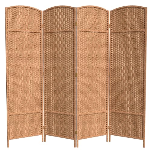 Red Lantern 6 ft. Tall Diamond Weave Fiber Room Divider - Natural - 4 Panel Red Lantern