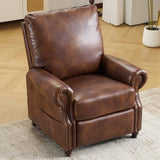 Pushback Recliner Chair with Massage and Heating, Breathable Leather Recliner Chair with Overstuffed Backrest and Rivet Decoration, Single Sofa Accent Chair for Living Room, Light Brown