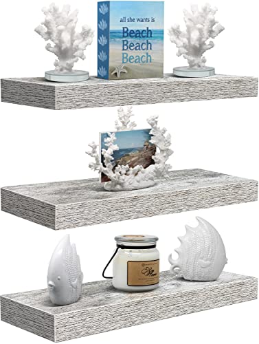 Sorbus Floating Shelves - 3 Pack 16 Inch Rustic Wall Shelves for Bedroom, Kitchen, Living Room, Bathroom Shelves, Home Decor, Office - Floating Shelf for Trophy, Books, Frames, Toilet Paper