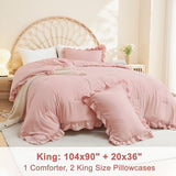 Litanika Full Size Comforter Sets, 3 Pieces Blush Pink Ruffle Girls Women Cute Bedding Comforters & Sets, Lightweight Fluffy Microfiber as Gift (79x90In Comforter & 2 Pillowcases) Litanika