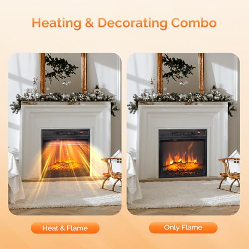 ROVSUN 18" Electric Fireplace Inserts with Remote Control, 1400W Recessed Stove Heater with 8H Timer, 6 Flame Colors, 5 Brightness for Indoor Use, ETL ROVSUN