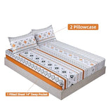 MAG 3PCS Colorful Bohemian Bed Sheet Twin Size, Retro Orange Printed Boho, Microfiber Bedding Sheet, 1 Fitted Sheet with 2 Pillowcases, 14 Inches Deep MAG