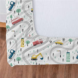 Yasida Twin Kids Fitted Sheets Road Traffic Themed Sheet and Pillowcases Set Cute Cartoon Truck Bed Boys Twin Sheet Set 2 Piece Bedding Decor Set（No Top Sheet） Yasida