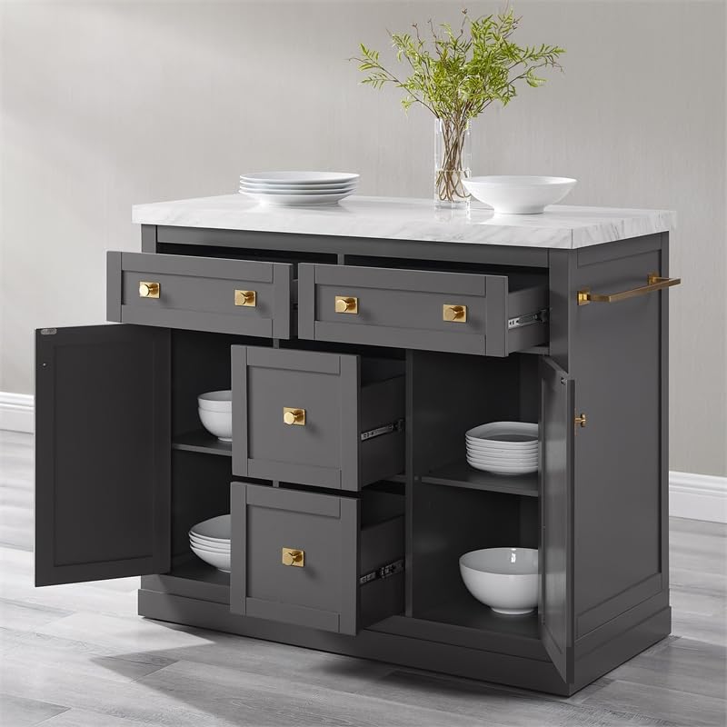 Pemberly Row Modern Wood Kitchen Island with Storage in Gray/White