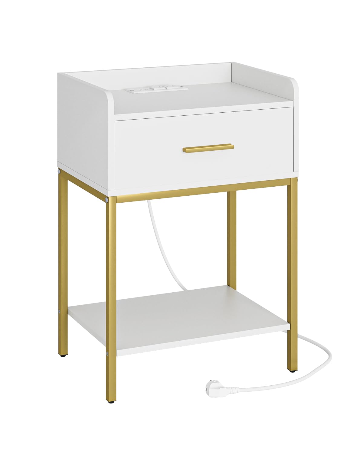 Aienvey Nightstand with Charging Station,Bedside Table with Drawer and 2 Shelf Storage, Small Side Table, Modern White Night Stand, Tall End Table for Bedroom, Living Room Aienvey