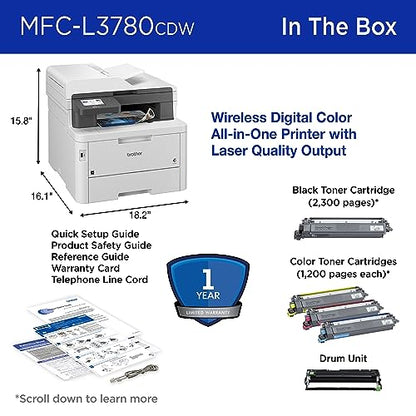 Brother MFC-L3780CDW Wireless Digital Color All-in-One Printer with Laser Quality Output, Single Pass Duplex Copy & Scan | Includes 4 Month Refresh Subscription Trial ¹ Amazon Dash Replenishment Ready