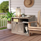 Front Row Cat Litter Box Furniture Enclosure | Wooden Hideaway Litterbox | Magnetic Closure with Metal Latch | Includes Cat Litter Trapping Non-Slip Mat with Scatter Control | Greige FRONT ROW