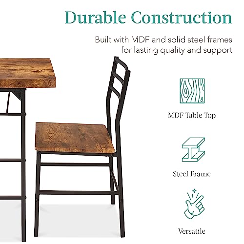 Best Choice Products 3-Piece Modern Dining Set, Space Saving Dinette for Kitchen, Dining Room, Small Space w/Steel Frame, Built-in Storage Rack - Medium Brown/Black Best Choice Products