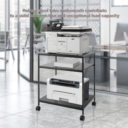 EMERIT Large Printer Stand, 23.6" W x 18.9" D x 31.5" H Printer Table with Adjustable Storage Shelf, 3 Tier Rolling Laser Printer Cart with Wheels for Home Office- Support 100 LBS Each Tier EMERIT