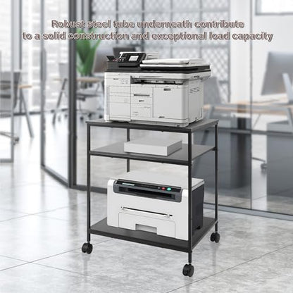 EMERIT Large Printer Stand, 23.6" W x 18.9" D x 31.5" H Printer Table with Adjustable Storage Shelf, 3 Tier Rolling Laser Printer Cart with Wheels for Home Office- Support 100 LBS Each Tier