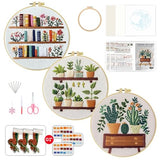 ZuoAnLF 3 Set Embroidery Starter Kit Printed Cross Stitch Kit with Plant Shelf Patterns for Adults, Home Decor and Gifts