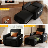DWVO Convertible Sleeper Chair, 3-in-1 Sofa Bed with Reclining Backrest, 75" Single Sleeper Couch with Pull-Out Bed and Wide Armrest, Linen Futon Sofa for Dorm Apartment, Black DWVO