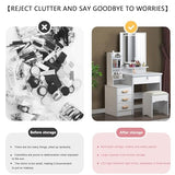 MONGMON Vanity Desk with Mirror and Lights, 3 Lighting Modes, European Style Dressing Table with Drawers, with Open Storage Shelves,Makeup Vanity Table for Bedroom,Gifts for Girls and Women, White MONGMON