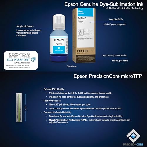 Epson Surecolor F570 Pro 24" Desktop Sublimation Printer, Includes Two Full Ink Sets, User Guide, Sublimation Paper, & Free Remote Install SCF570PE (Printer & Inks)