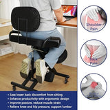 Ergonomic Kneeling Chair with Back Support and Foot Pedals — Adjustable Posture Stool for Back Pain Relief, Rolling Kneeling Chair for Home & Office, Extra Comfort Cushion, Angled Design R&I Services