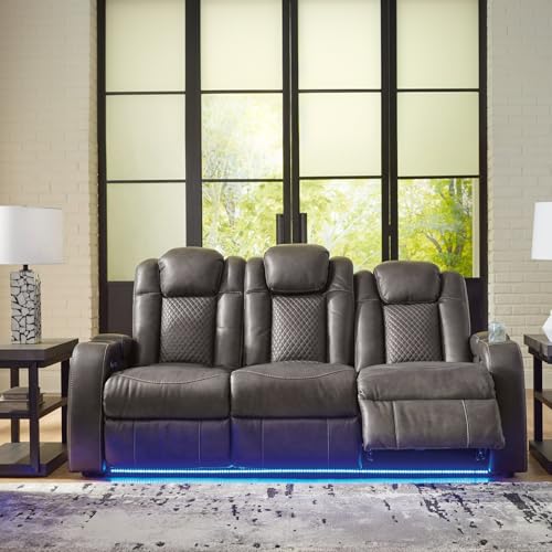 Signature Design by Ashley Fyne-Dyme Contemporary Power Reclining Sofa with USB Charging Ports and Adjustable Headrest, Brown Signature Design by Ashley