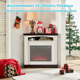 36” Corner Fireplace Mantel Surround, Stylish Wave Design, White OKYCI