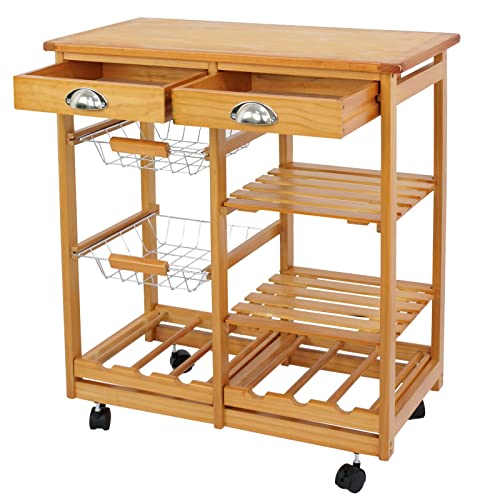 Nova Microdermabrasion Rolling Kitchen Island with Storage and Utility Wood Tabletop, Wood Mobile Kitchen Island Serving Cart on Wheels with Towel Rack for Home, Dining Room, Restaurant - WoodArtSupply