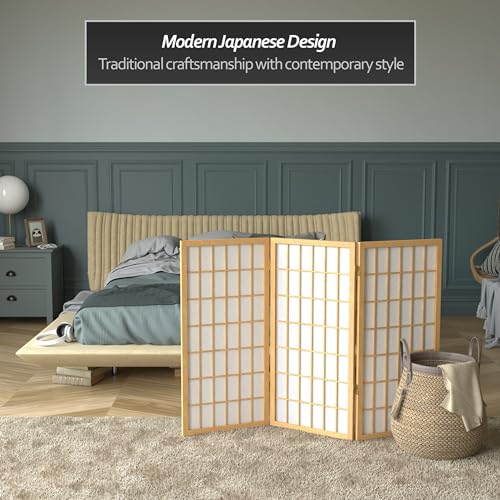 3 ft. Short Window Pane Shoji Screen - Natural - 3 Panels Red Lantern