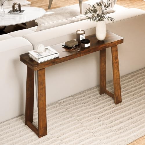 Giantex Narrow Long Console Table, 43" Modern Entryway Table Behind the Couch, Rubberwood Accent Sofa Tables for Living Room, Foyer, Hallway, Bedroom, Entrance (Walnut) Giantex