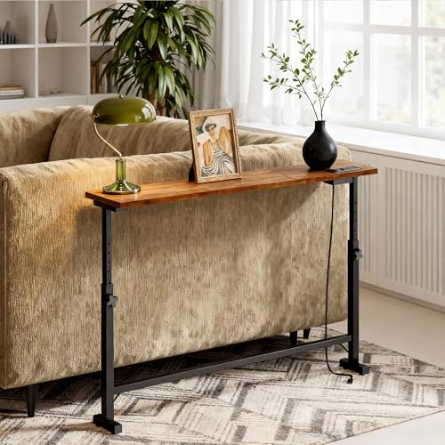 Lanynne Narrow Console Table with Adjustable Height Rustic Behind Couch Sofa Table with Power Outlets 39.4" Long * 5.9" Deep Entryway Table for Hallway Bedroom Living Room Foyer Classic Lanynne