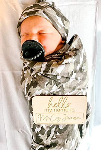 Custom Baby Name Sign Hospital Welcome 3D Hello Name Announcement Plaque Laser Cut Wood Photo Prop Sign Design Trendy - WoodArtSupply