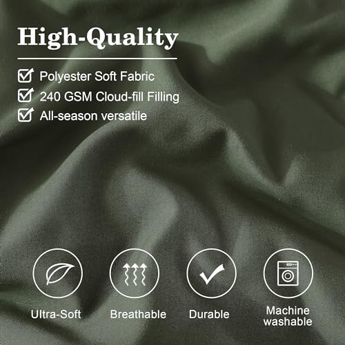 Monbix Queen Comforter Set - 7 Pieces Olive Green Bed in a Bag Queen Bedding Sets with Comforters, All Seasons Comforter Bed Set with Sheets, Pillowcases & Shams Monbix