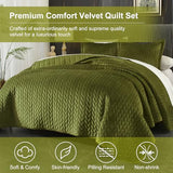 Ivellow Velvet Quilt Queen Size Green Lightweight Velvet Comforter Set Oversized Bedspread Coverlet Full for All Season 3Pcs Luxury Quilted Bedding Ivellow