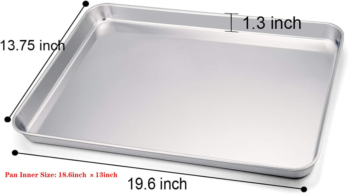 TeamFar Baking Sheet, 20’’×14’’×1’’, Cookie Sheet Half Sheet Baking Pans Stainless Steel, Non Toxic & Healthy, Heavy Duty & Thick Gauge, Mirror Finish & Dishwasher Safe - 2 Piece TeamFar
