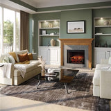 Modern Ember Uptown 28" Smart Electric Fireplace Insert, Alexa/WiFi Enabled - Includes Remote, 1,000 Sq Ft Electric Heater with Realistic Ember Bed & Log Set, Brick Background Modern Ember