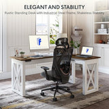FLEXISPOT L-Shaped Executive Electric Standing Desk, 55"x48" Wood Farmhouse Home Office Height Adjustable Corner Desk with Drawer (3 Packages) FLEXISPOT