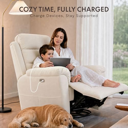 FLEXISPOT Souffle-Pro Swivel Rocker Recliner Chair with Nightlight, Power Nursery Glider Recliner with Massage & Heat, Adjustable Headrest, Oeko-TEX Fabric, Ideal for Nursery & Home Relaxation, Cream