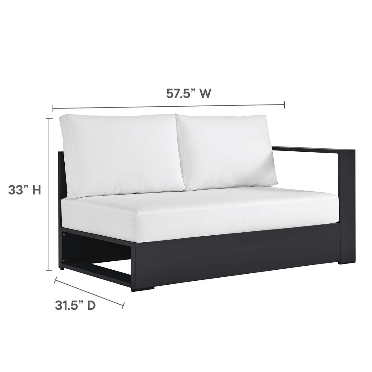 Modway Tahoe Aluminum 3-Piece Outdoor Patio Furniture Gray White, Modular Sectional Sofa Set with Weather-Resistant Cushions, Ideal for Deck, Backyard Poolside Modway