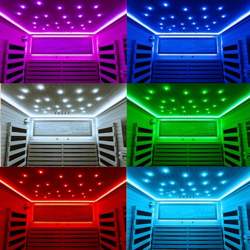 Woodbridge Infrared Home Sauna Room 2 Person Hemlock Wooden Indoor Sauna,7 Carbon 2230W/120V Heaters,with Led Color Therapy Light,Bluetooth Speaker,Tempered Glass,Touch-Tone Keypad and A Top Vent WOODBRIDGE